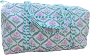 100% Cotton Floral Print Quilted Duffle Bags Large Size Beautiful Block Print Weekender Bags Handmade Shoulder Travel Overnight Bag