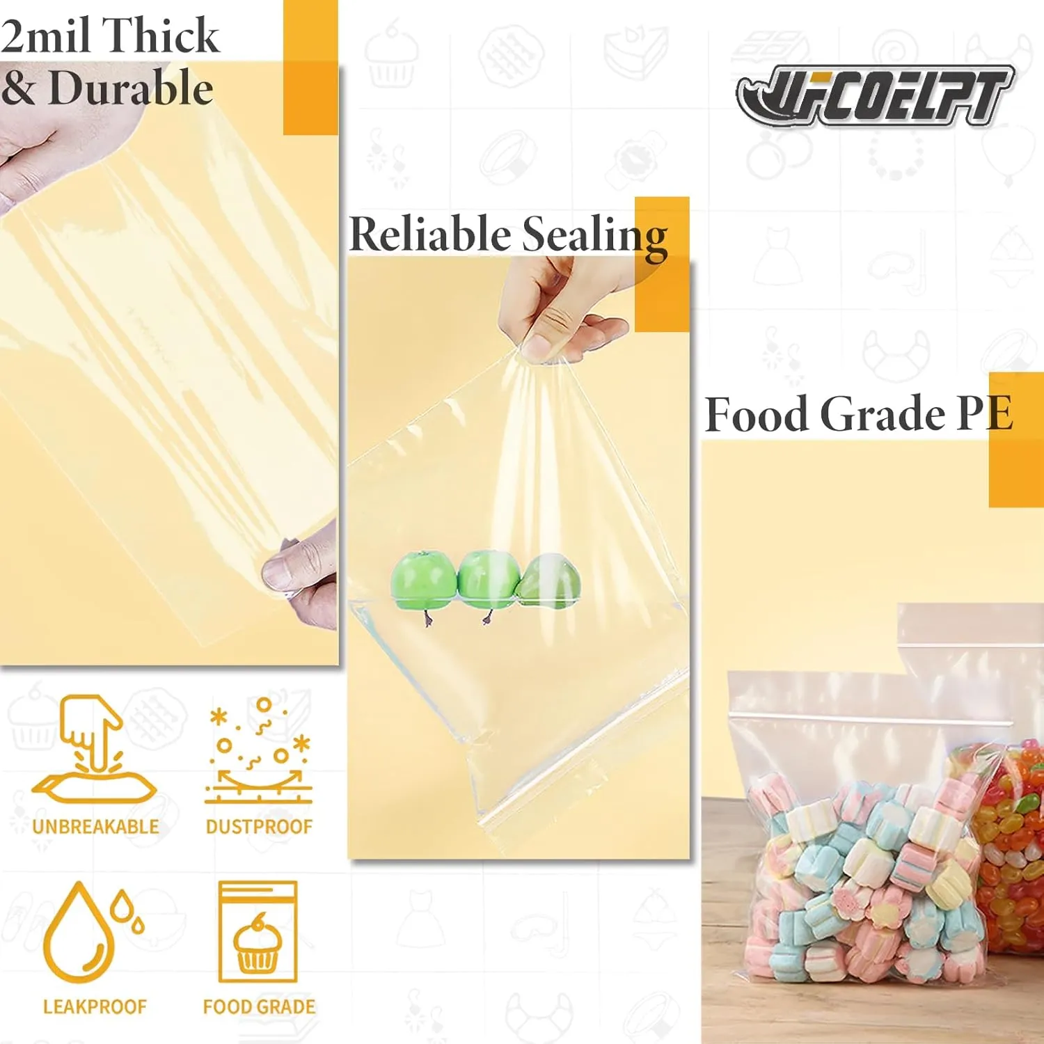 100 Count 2 Gallon Zip Storage Bags 13"×15", Reclosable Food Grade 2mil Plastic Zipper Bags for Storage, Packing and Shipping
