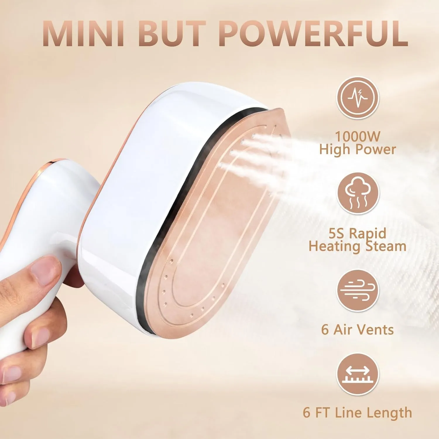1000w Travel Steamer Iron for Clothes LED Portable Mini Steam Ironing Machine Handheld Small Travel Size Traveling Garment Hand Held Steamer for Clothing Travel Dorm Essentials College Home Room white