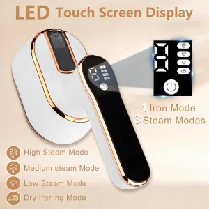 1000w Travel Steamer Iron for Clothes LED Portable Mini Steam Ironing Machine Handheld Small Travel Size Traveling Garment Hand Held Steamer for Clothing Travel Dorm Essentials College Home Room white