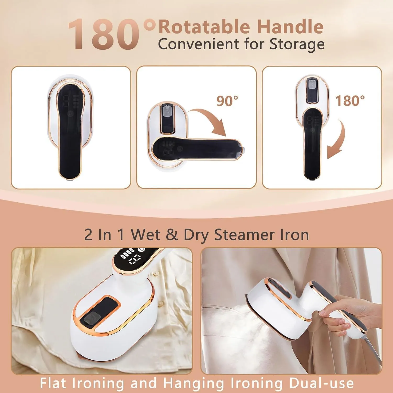 1000w Travel Steamer Iron for Clothes LED Portable Mini Steam Ironing Machine Handheld Small Travel Size Traveling Garment Hand Held Steamer for Clothing Travel Dorm Essentials College Home Room white