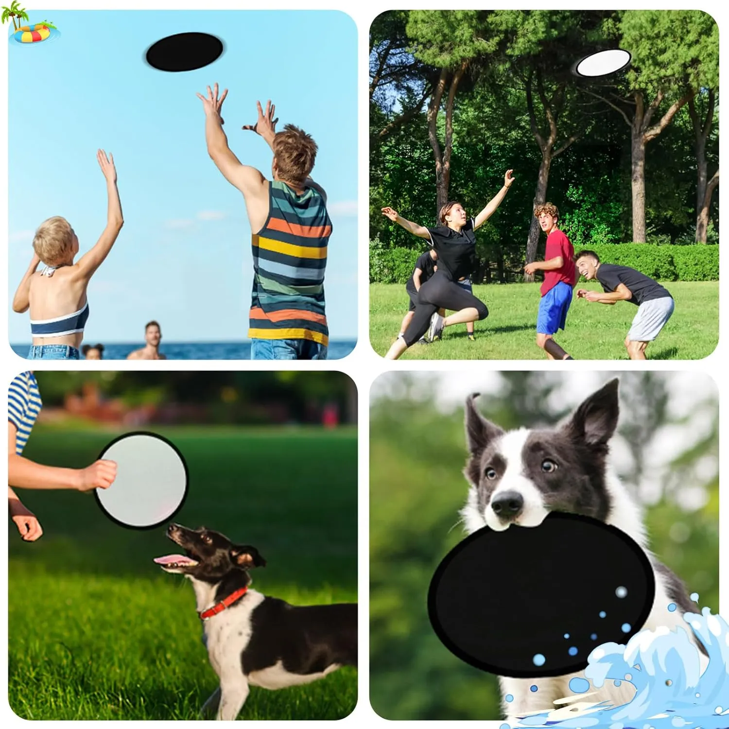 100PCS Foldable Flying Disc Fans with Bags, 9.8'' DIY Handheld Black Egde Fabric Folding Fan for Outdoor Game Activities Birthday Party Favors Gifts, Black