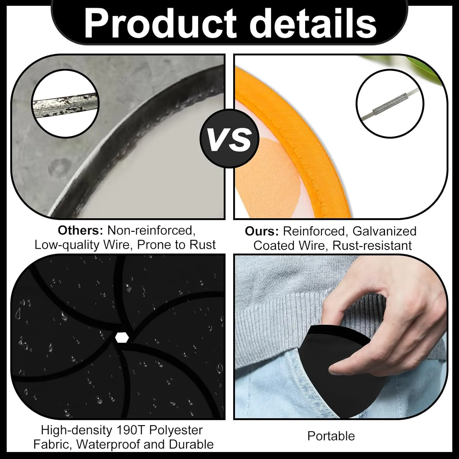 100PCS Foldable Flying Disc Fans with Bags, 9.8'' DIY Handheld Black Egde Fabric Folding Fan for Outdoor Game Activities Birthday Party Favors Gifts, Black