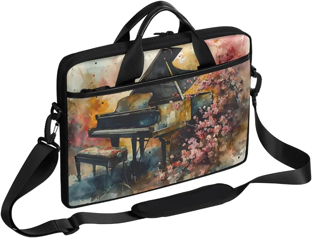13-15 inch Piano Roses portable laptop bag Abstract Piano single shoulder laptop bag, suitable for work, travel, and other purposes