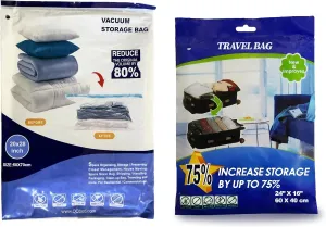 14 Combo Pack Vacuum Storage Bags (10 Medium Size 28"X20" and 4 Travel Bags Size 24"X16") for Storage Organization