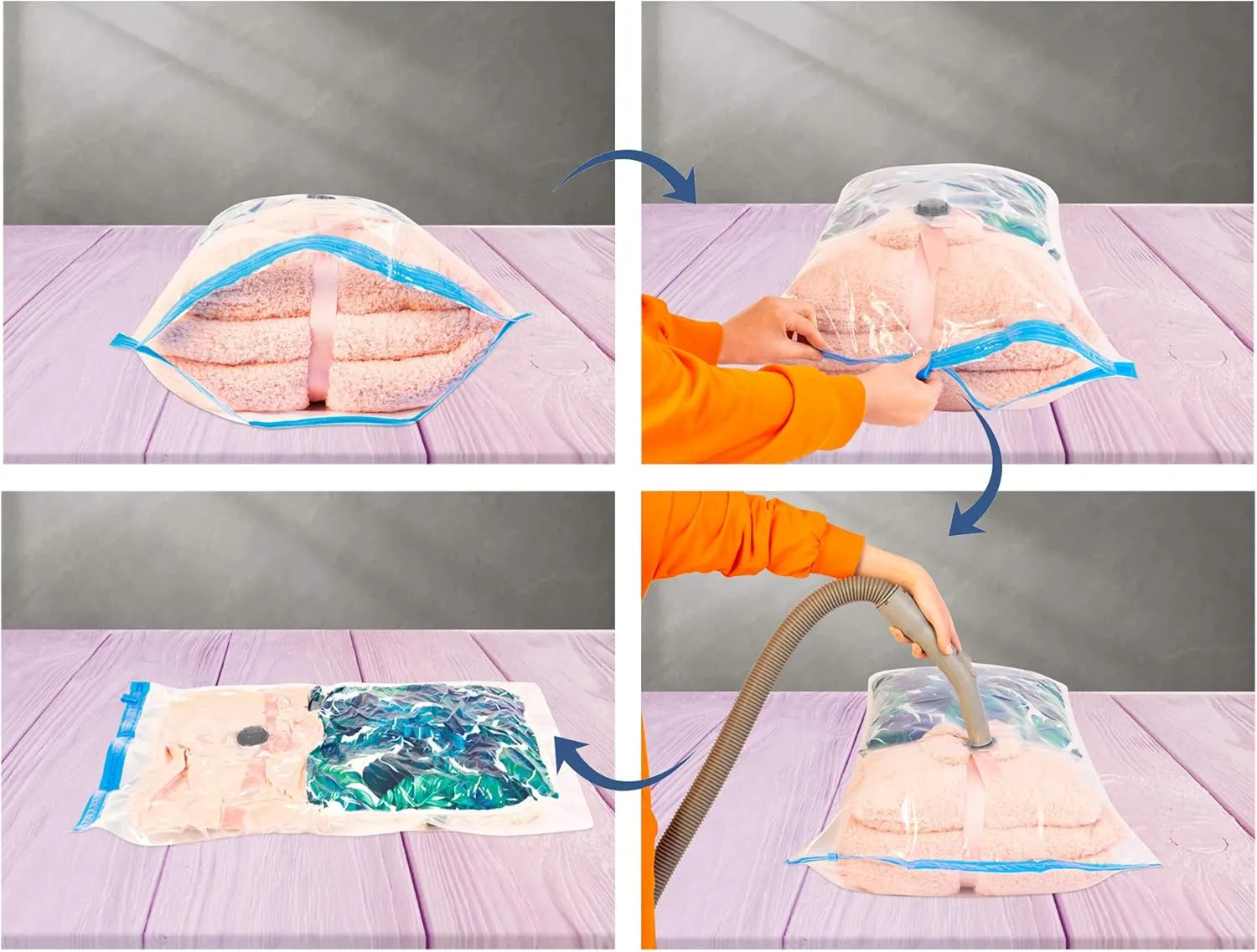 14 Combo Pack Vacuum Storage Bags (10 Medium Size 28"X20" and 4 Travel Bags Size 24"X16") for Storage Organization