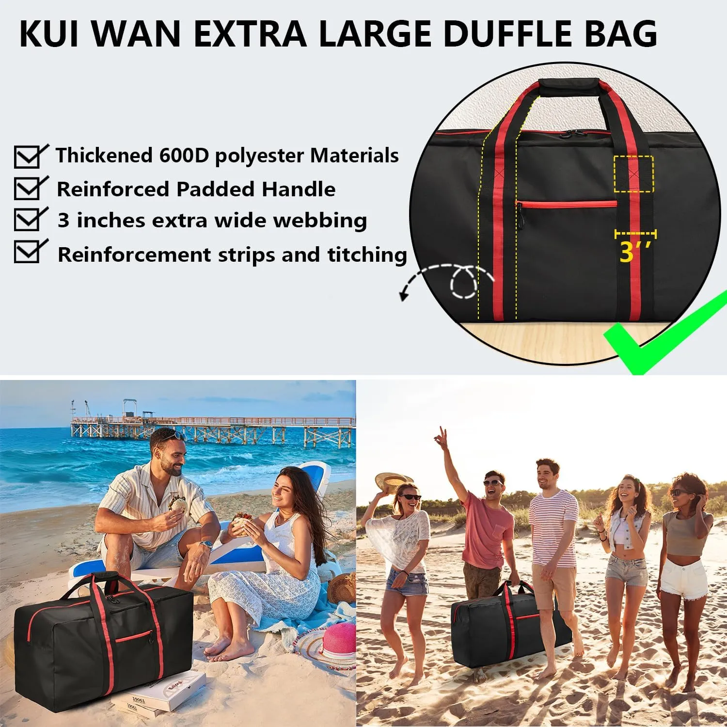 150L Large Duffle Bag for Travel 37” Diffle Bag for Overnight Weekender Camping, Storage for Men Women, Classic Red