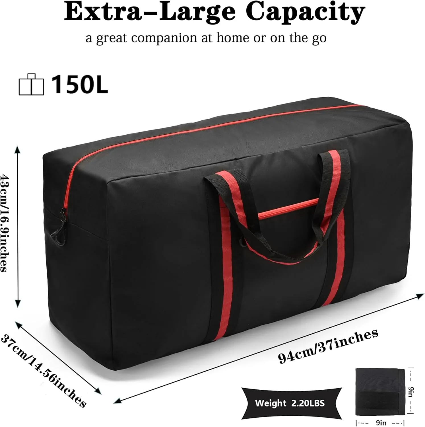 150L Large Duffle Bag for Travel 37” Diffle Bag for Overnight Weekender Camping, Storage for Men Women, Classic Red