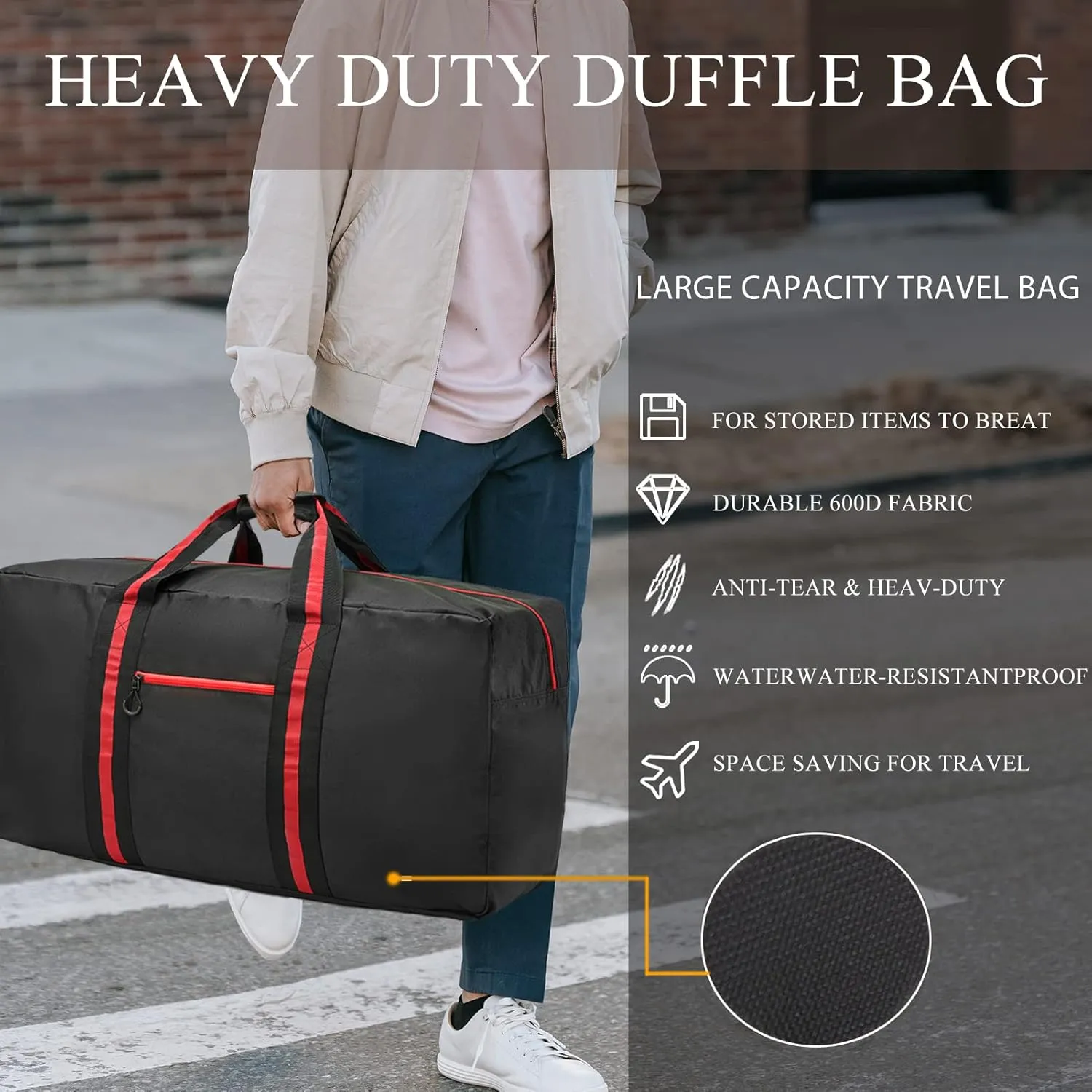 150L Large Duffle Bag for Travel 37” Diffle Bag for Overnight Weekender Camping, Storage for Men Women, Classic Red