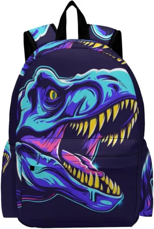16 Inch Backpack Dinosaur T-Rex Head Laptop Backpack School Bookbag Shoulder Bag Casual Daypack