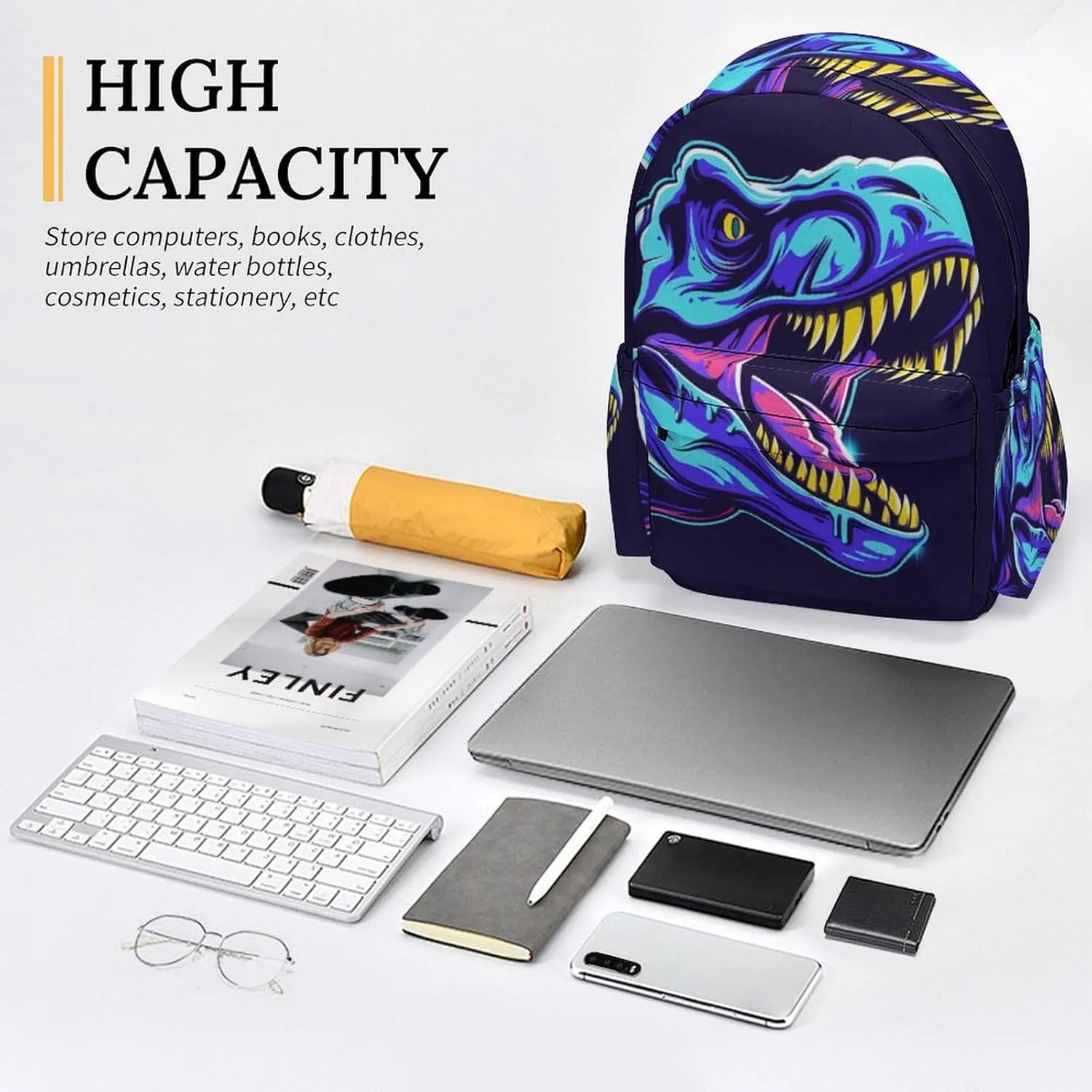 16 Inch Backpack Dinosaur T-Rex Head Laptop Backpack School Bookbag Shoulder Bag Casual Daypack