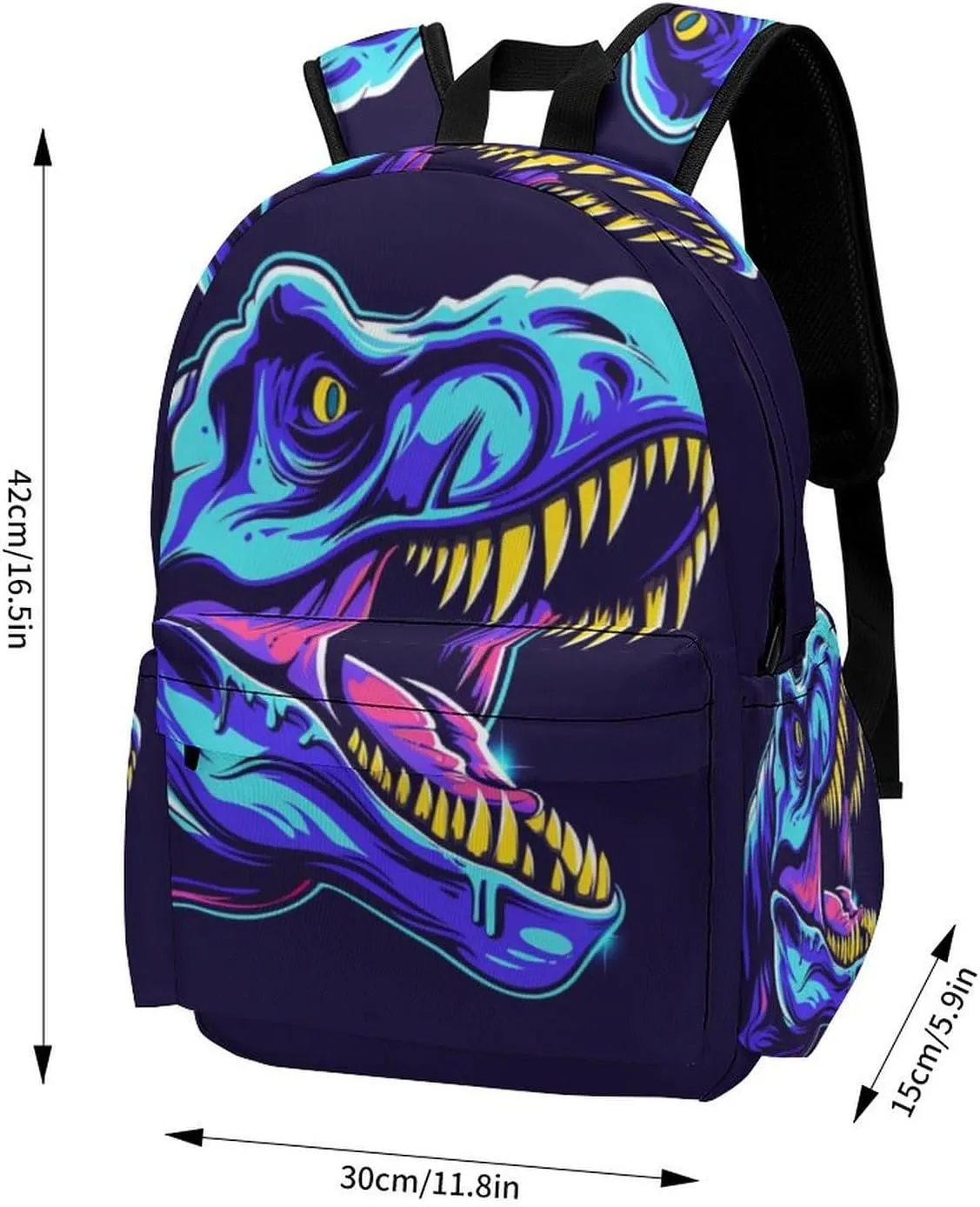 16 Inch Backpack Dinosaur T-Rex Head Laptop Backpack School Bookbag Shoulder Bag Casual Daypack