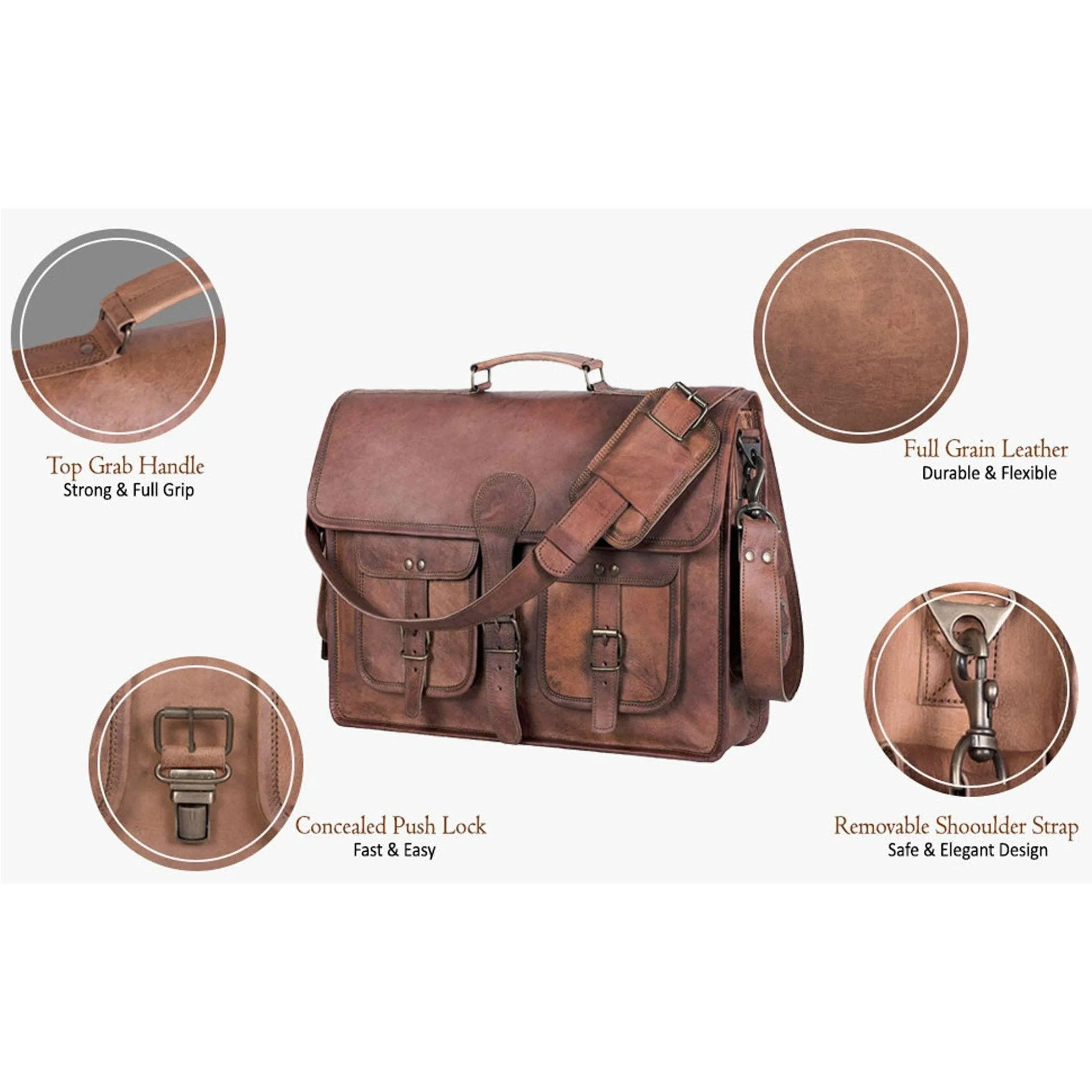 16" Leather Briefcase – Handmade Laptop Messenger Bag | Best Satchel