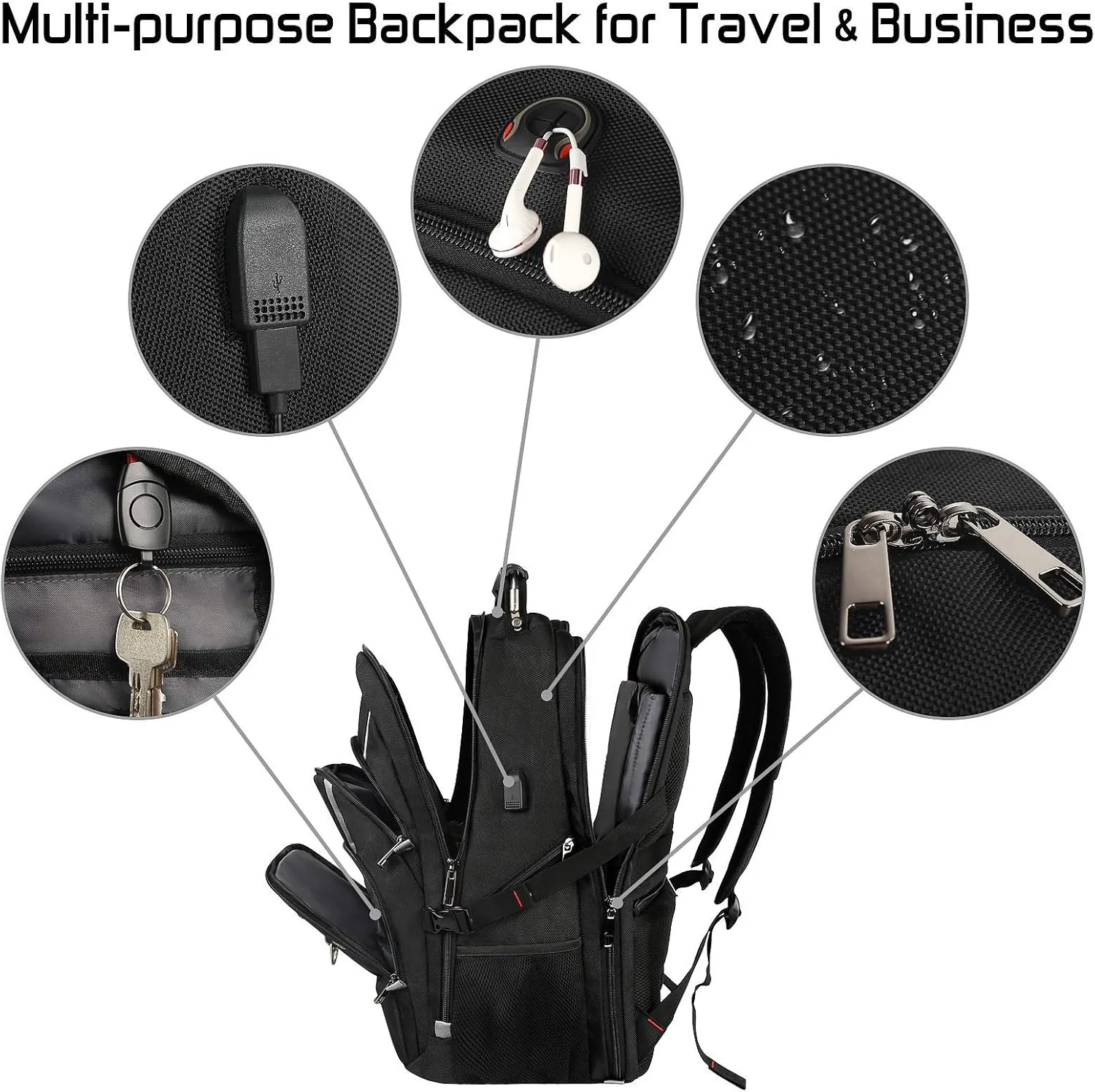 18.4 Laptop Backpack for Men, 55L-60L Extra Large Gaming Laptops Backpack with USB Charger Port, TSA Friendly Flight Approved RFID Anti-theft Pocket, Water Resistant Suiltable for Travel Business Work