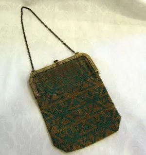 1920s Art Deco Egyptian Revival Beaded Flapper Purse French Micro Bead Handbag