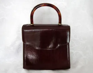 1990s Brahmin Brown Leather Handbag Tortoise Lucite Handle