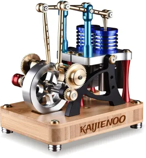 2-Cylinder Hot Air Stirling Engine Model Kit,Pre-Assembled All-Metal Sterling Engine,Running,Precision Gearing,Low Noise and Friction,Optional DIY Rebuild Fun,for Office Stress Relief,STEM Teaching