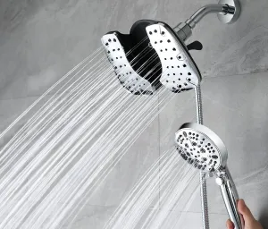 2-in-1 Shower Heads with Handheld 2.5GPM: 10” Rain Shower Head & Hand Held Shower Head, 10 Spray Settings Detachable Shower Head with ON/OFF Switch and 15-Stage Filter
