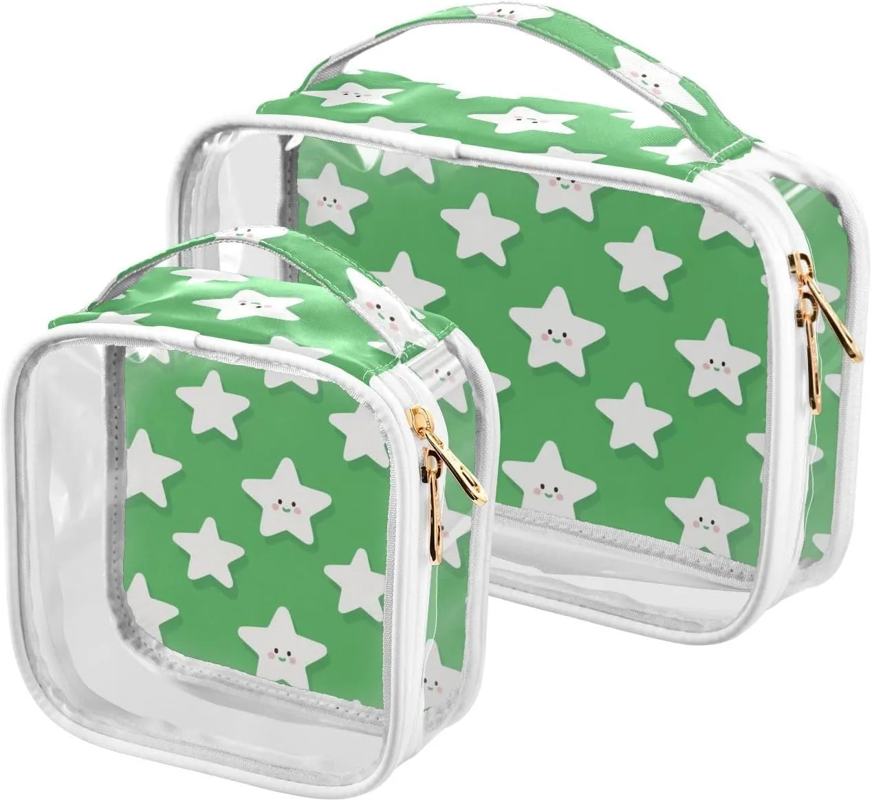 2 Pack clear Green Simple Minimalist Stars travel toiletry kit TSA approved waterproof travel makeup bag essential