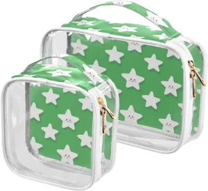 2 Pack clear Green Simple Minimalist Stars travel toiletry kit TSA approved waterproof travel makeup bag essential
