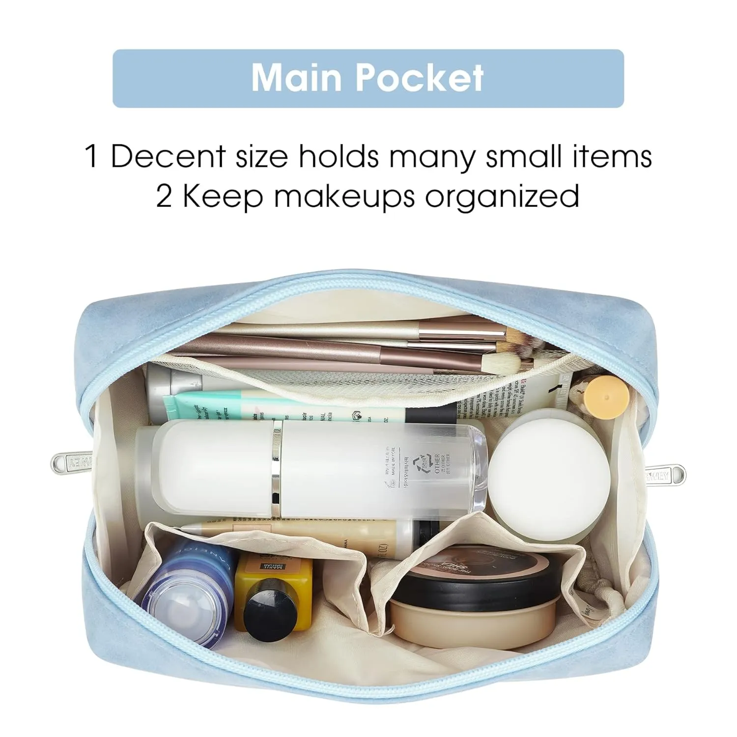 2 Pack Vegan Leather Makeup Bag Zipper Pouch Travel Cosmetic Organizer for Women (Large (Pack of 2), Sky Blue)