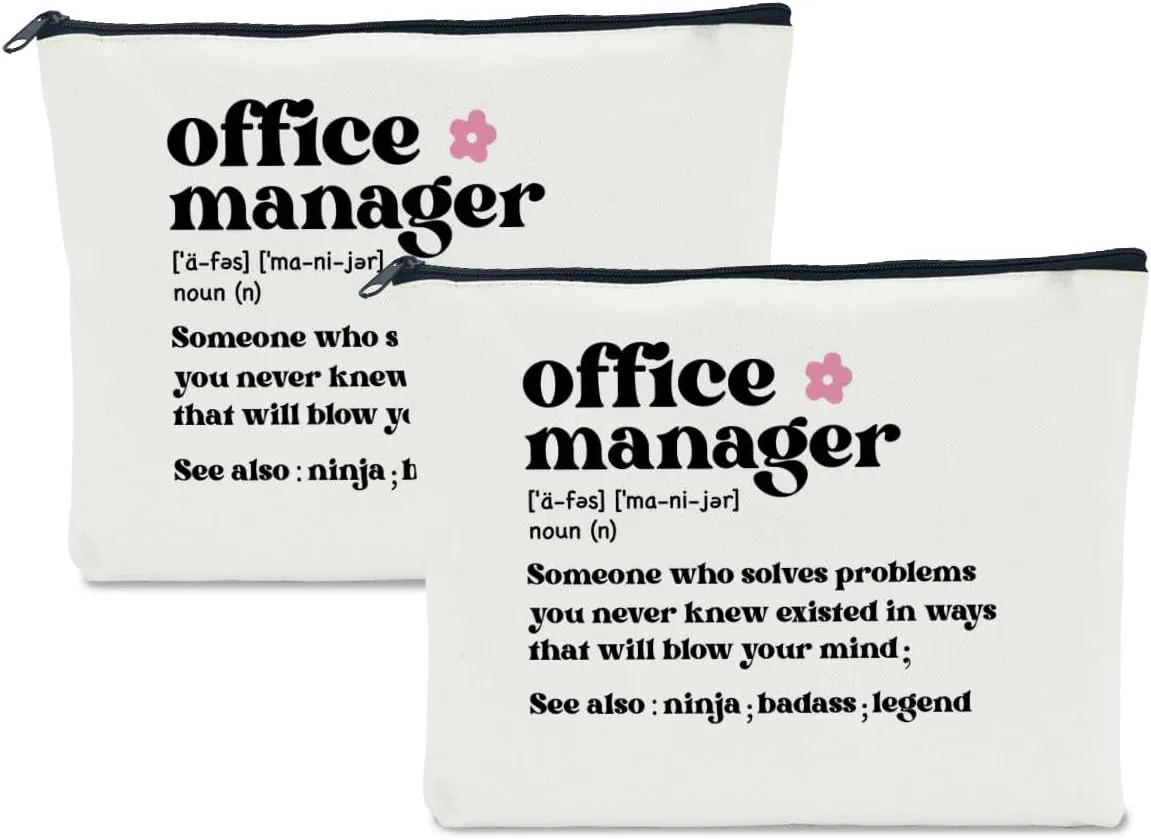 2 PCS Office Manager Gifts for Women: Makeup Bag, Travel Toiletry Bag for Boss Lady, Leader, Retirement, Christmas