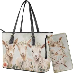 2 PCS Women Handbags Purses Wallet Tote Shoulder Bags Casualfor Ladies, Leather Tote Satchel Purse Set