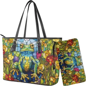 2 PCS Women Handbags Purses Wallet Tote Shoulder Bags Casualfor Ladies, Leather Tote Satchel Purse Set