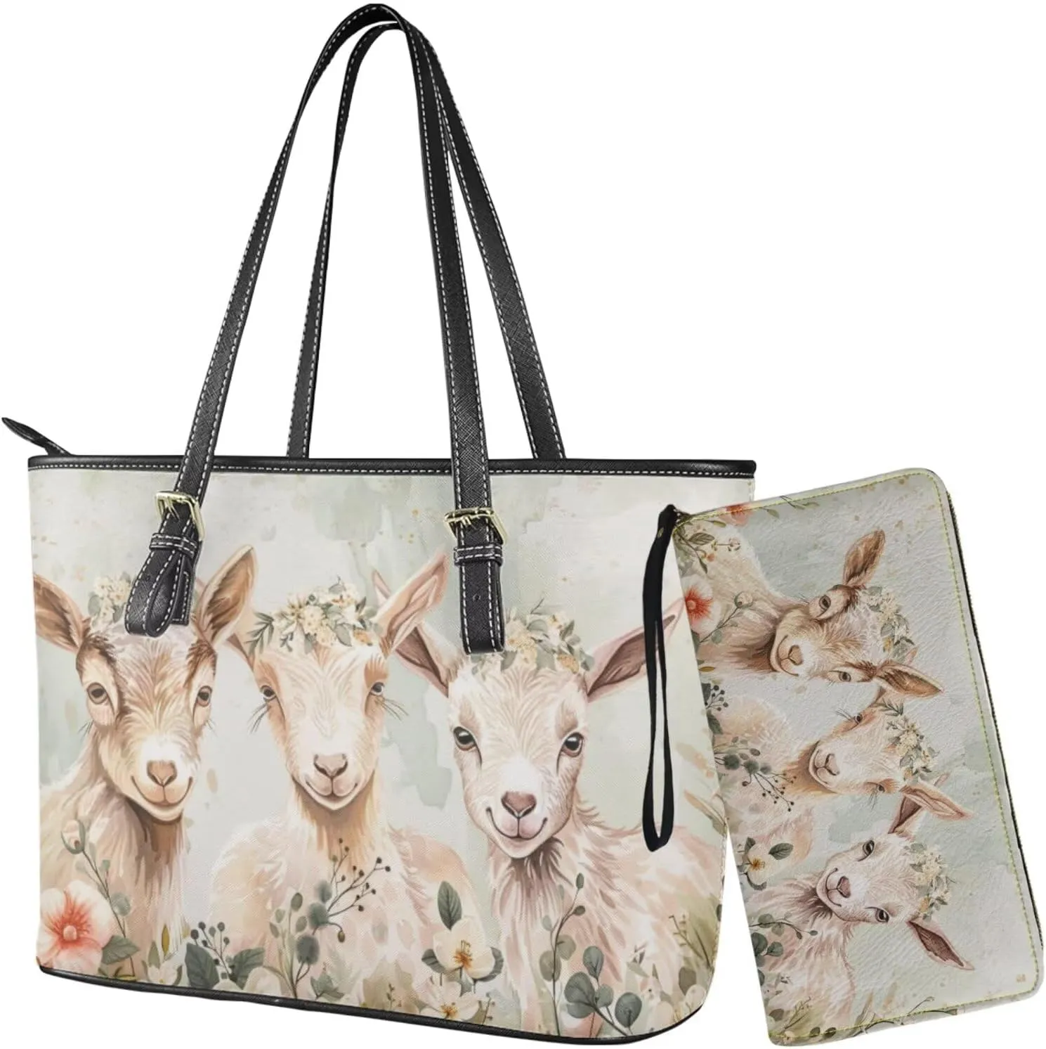 2 PCS Women Handbags Purses Wallet Tote Shoulder Bags Casualfor Ladies, Leather Tote Satchel Purse Set