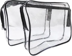 2 X Clear Toiletry Bags ~ Cosmetics PVC Travel Liquids Transparent Zip Luggage (2 Medium Bags)