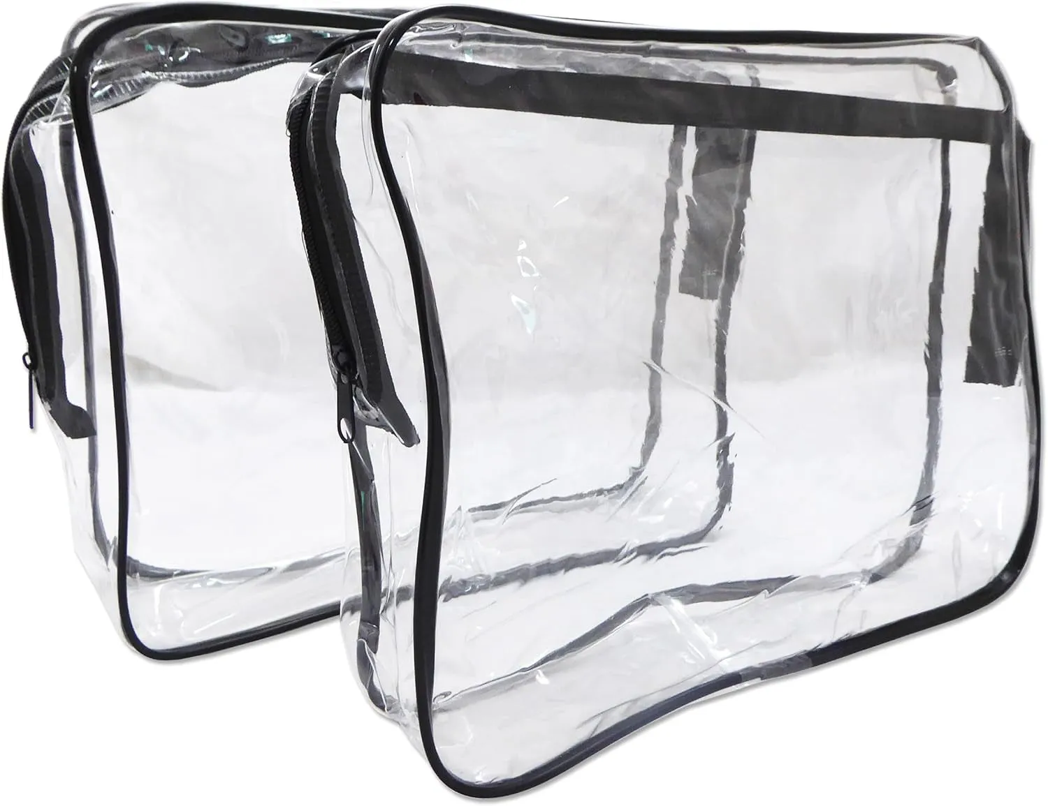 2 X Clear Toiletry Bags ~ Cosmetics PVC Travel Liquids Transparent Zip Luggage (2 Medium Bags)