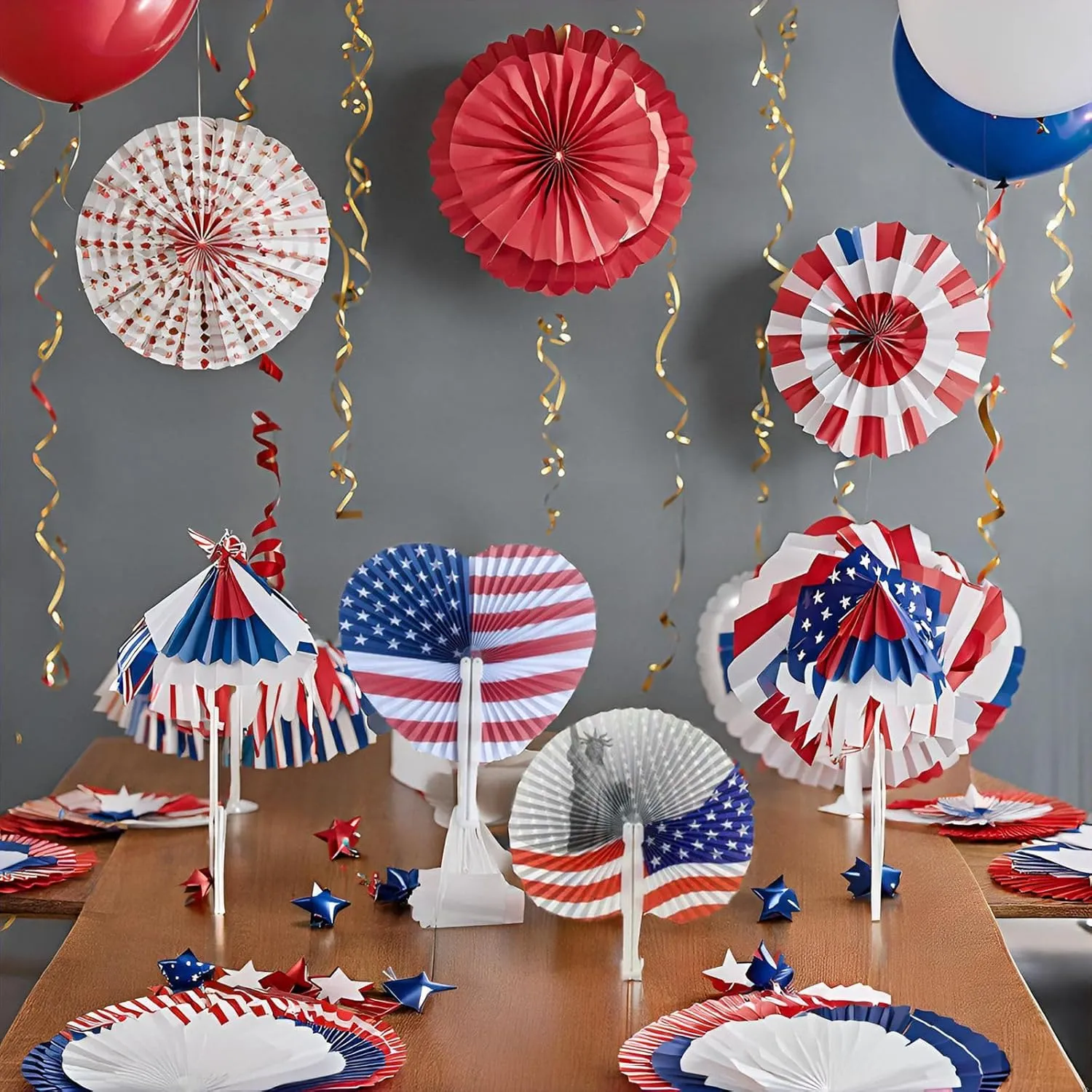 20 Pack Stars & Stripes Paper Fans Bulk July 4th Patriotic Themed American Flag Folding Paper Fans Decoration Party Fans Set for Birthday Wedding Graduation Events Accessories