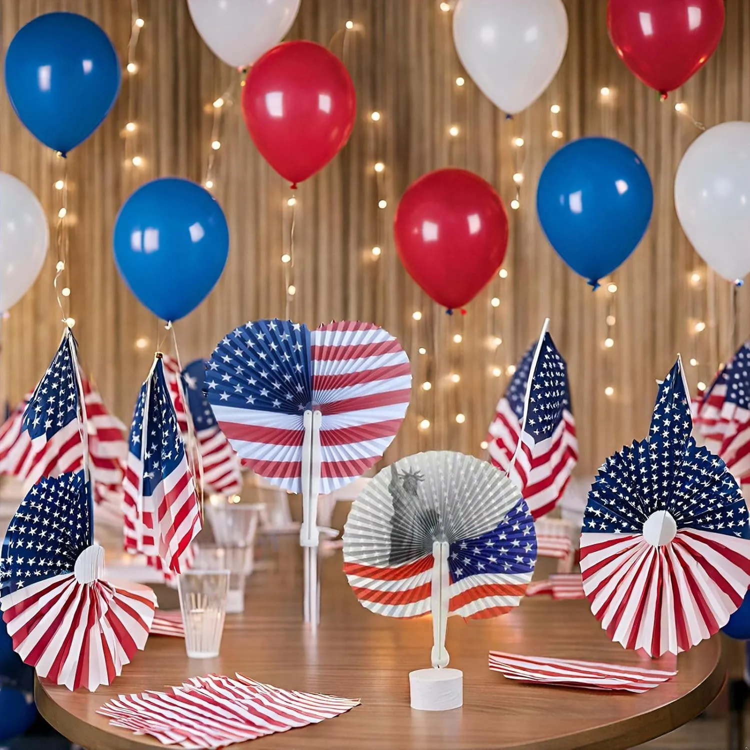 20 Pack Stars & Stripes Paper Fans Bulk July 4th Patriotic Themed American Flag Folding Paper Fans Decoration Party Fans Set for Birthday Wedding Graduation Events Accessories
