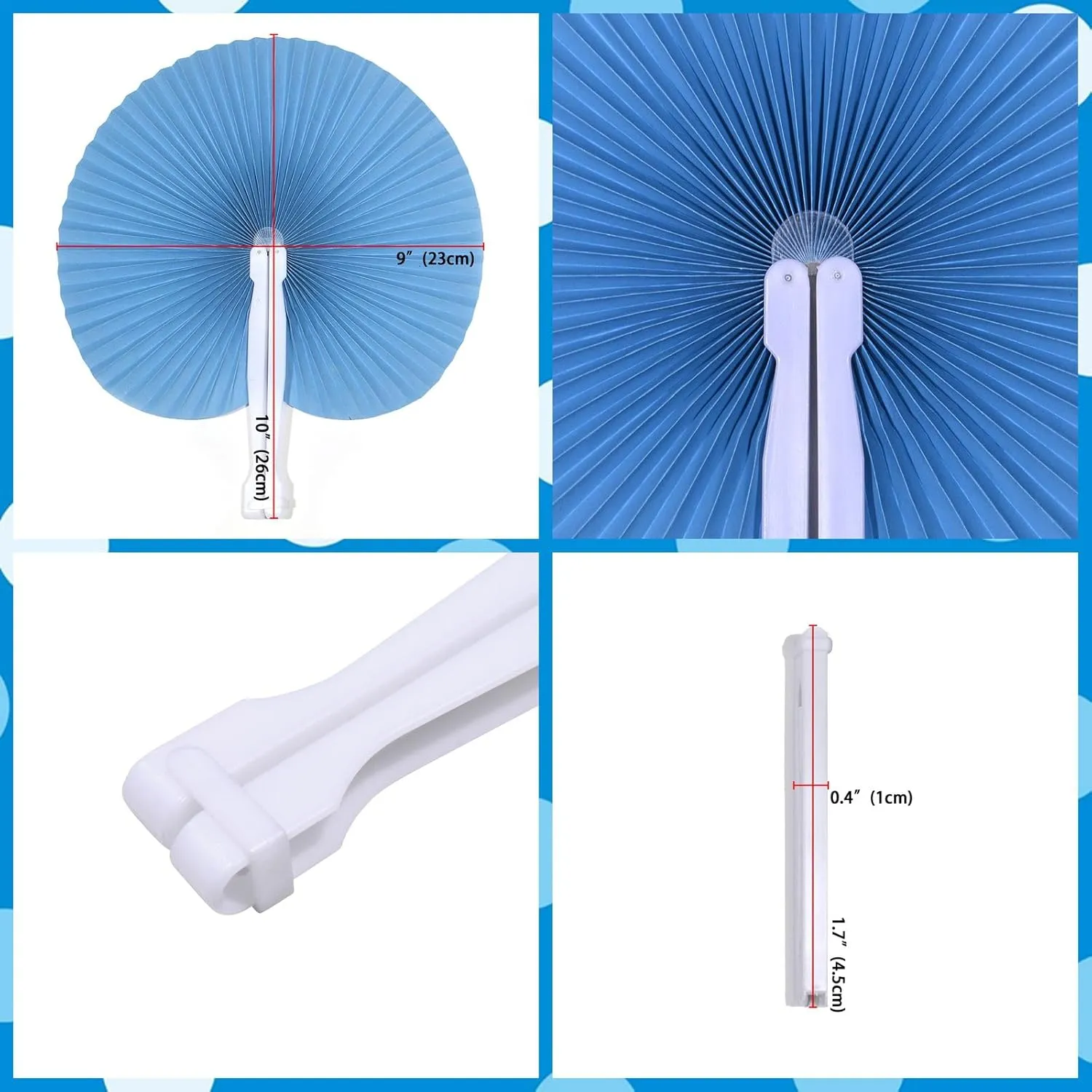 20 Pieces Decorative Paper Folding Hand Fans Handheld,Blue Round Wedding Foldable Fans Chinese and Japanese Fans Bulk for Bridal Guest Church Party Favors Dancing Birthday DIY