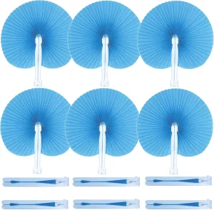 20 Pieces Decorative Paper Folding Hand Fans Handheld,Blue Round Wedding Foldable Fans Chinese and Japanese Fans Bulk for Bridal Guest Church Party Favors Dancing Birthday DIY