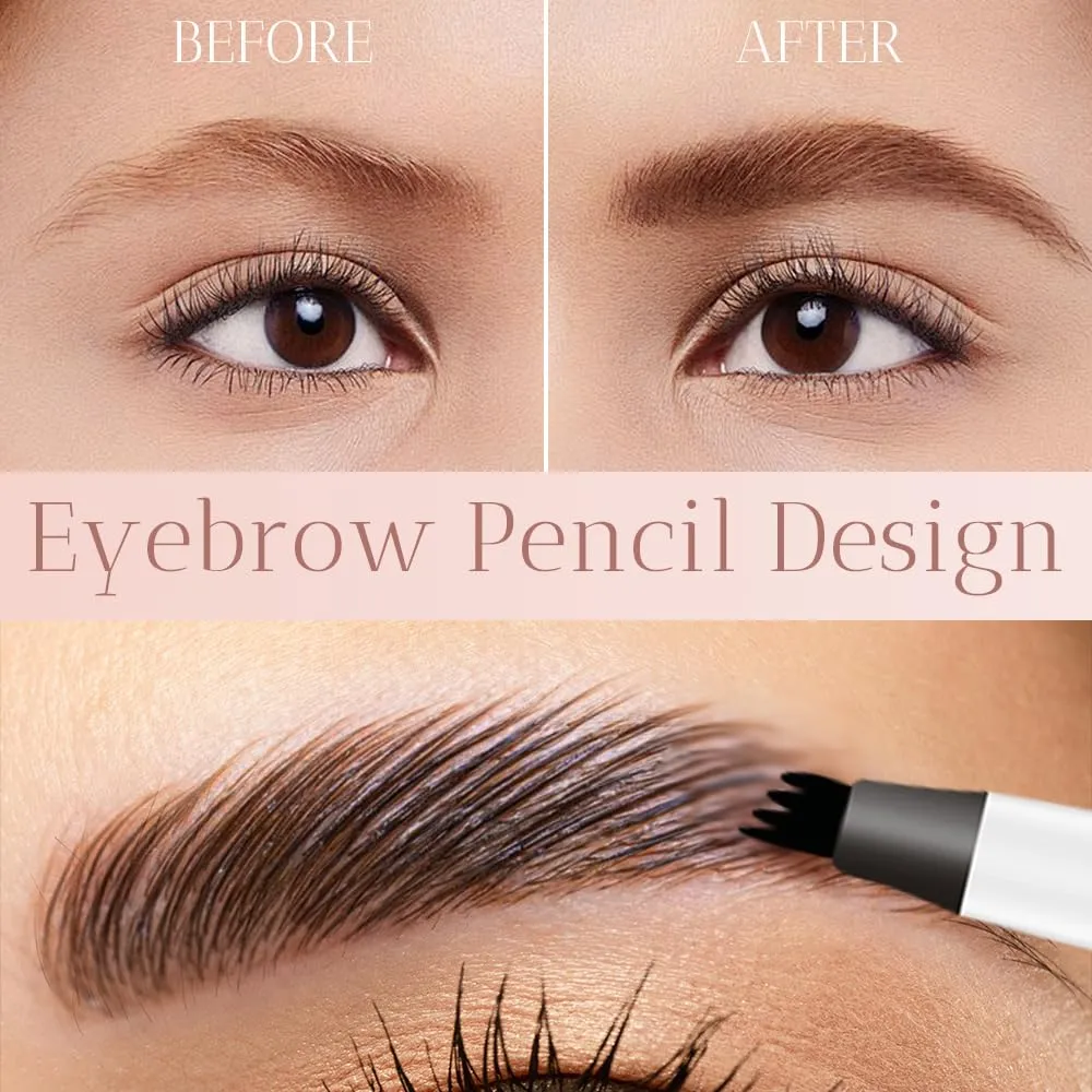 2025 New Waterproof Eyebrow Pencil with Micro-fork Tip, 3D Waterproof Microblading Eyebrow Pen 4 Fork Tip Tattoo Pencil, Eye Brow Pencils Makeup Long Lasting Fine Stroke Pencils (Grey)