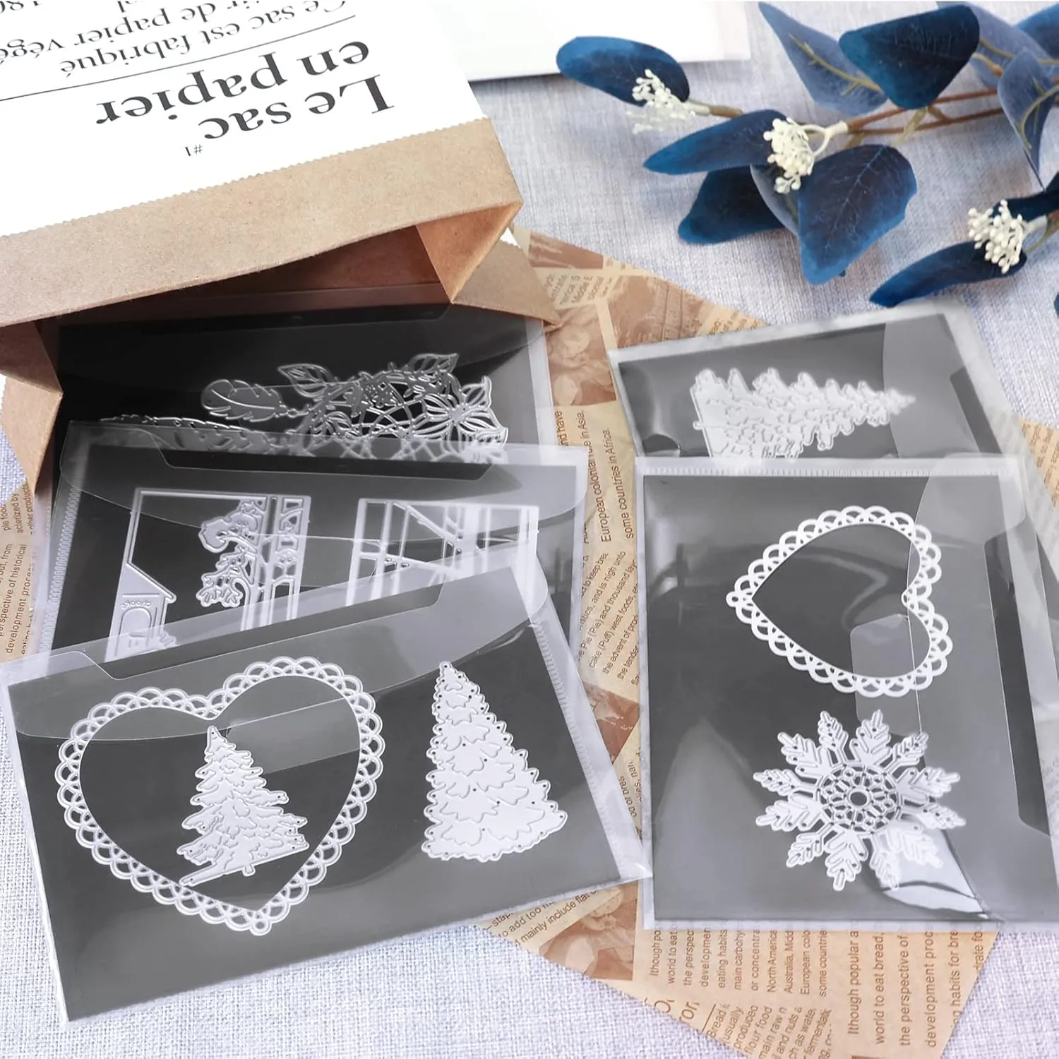 21 Pcs Clear Stamp and 9.4 x 7 inch Die Storage Bag with Rubber Magnetic Sheets Resealable Storage Pocket Large Envelope Case Cutting Dies Stencil Organizer for Card Making