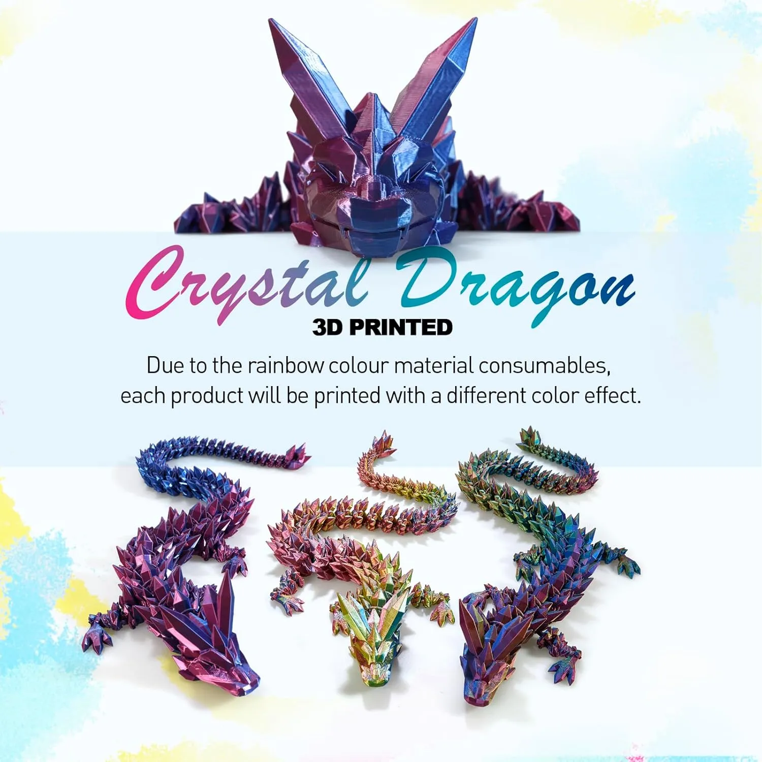 24 ”Large 3D Dragon,Crystal Dragon Toy,3D Printed Gift for Festival,Home Decoration, Executive Desk Decorations