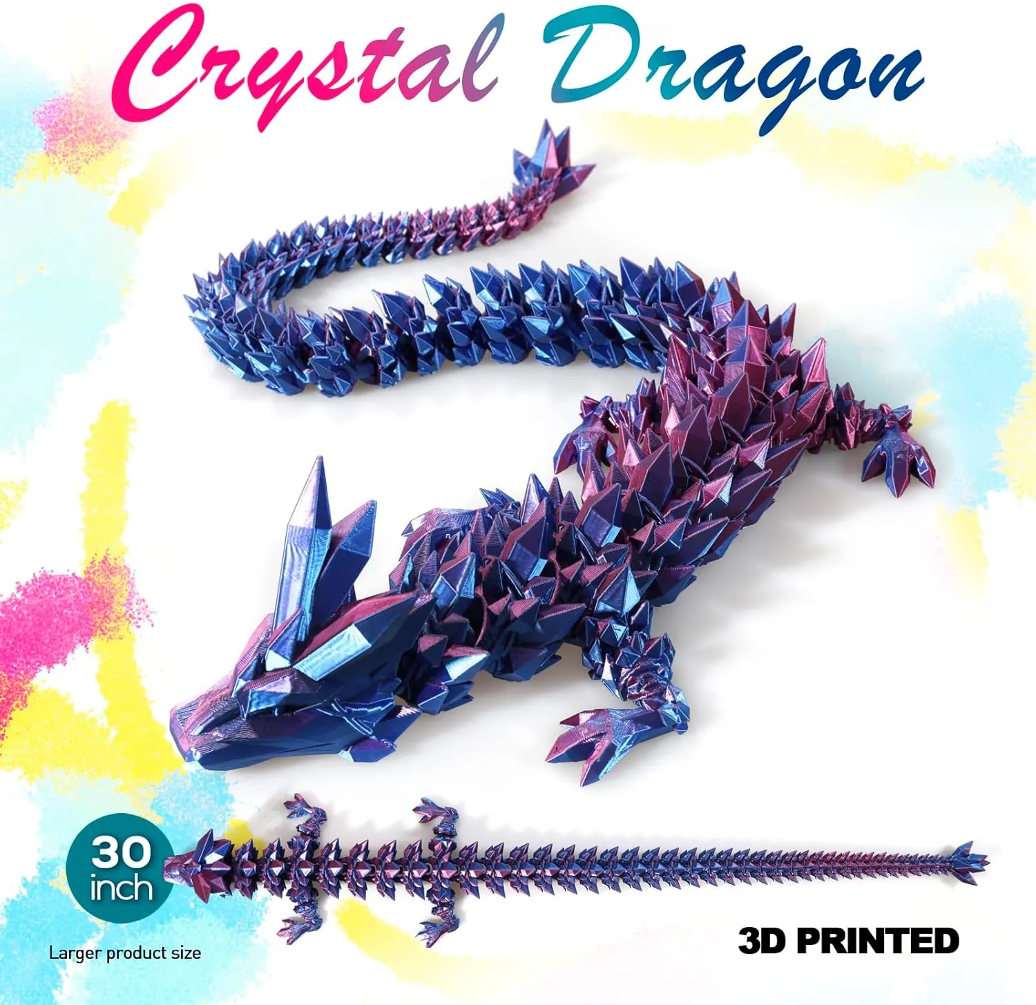 24 ”Large 3D Dragon,Crystal Dragon Toy,3D Printed Gift for Festival,Home Decoration, Executive Desk Decorations