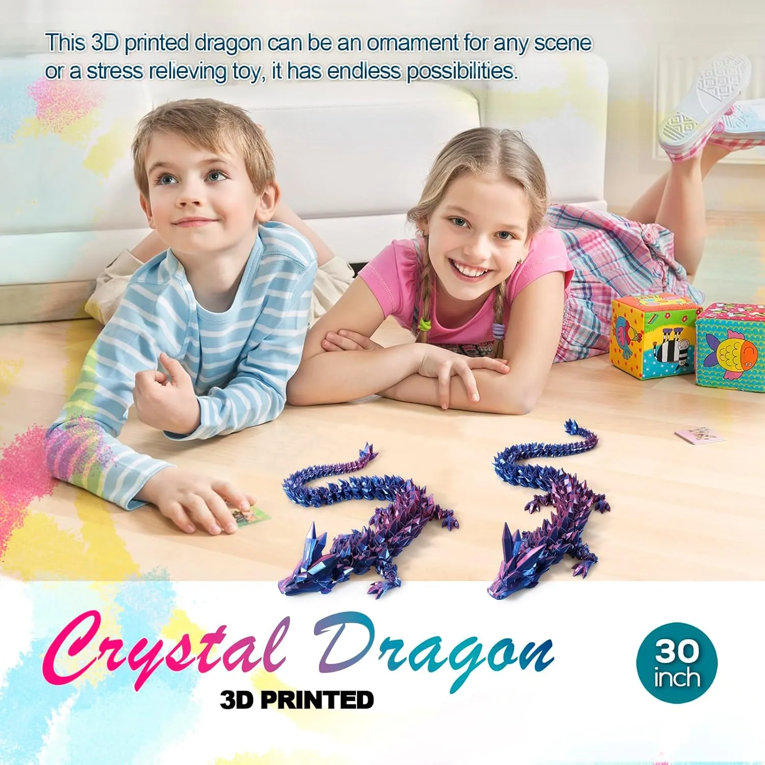 24 ”Large 3D Dragon,Crystal Dragon Toy,3D Printed Gift for Festival,Home Decoration, Executive Desk Decorations