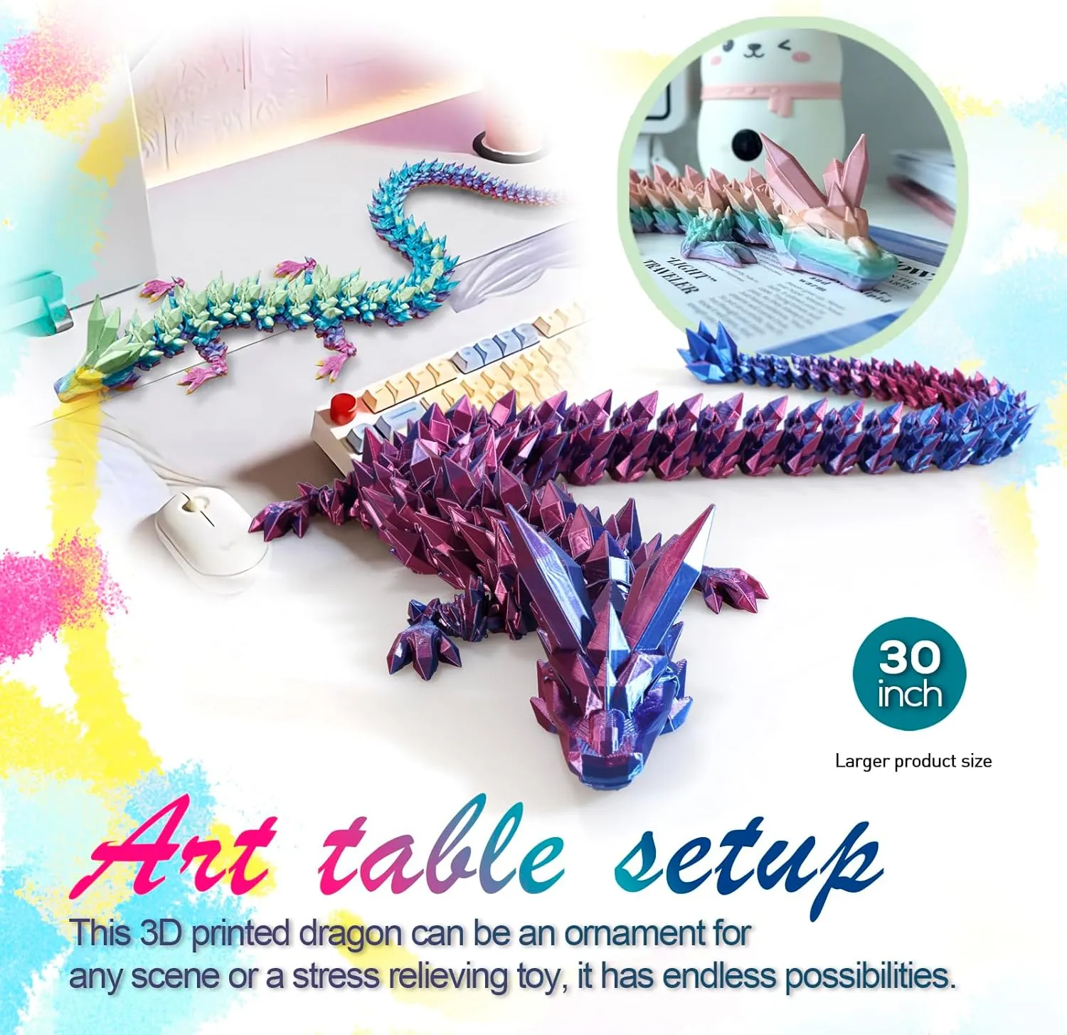 24 ”Large 3D Dragon,Crystal Dragon Toy,3D Printed Gift for Festival,Home Decoration, Executive Desk Decorations