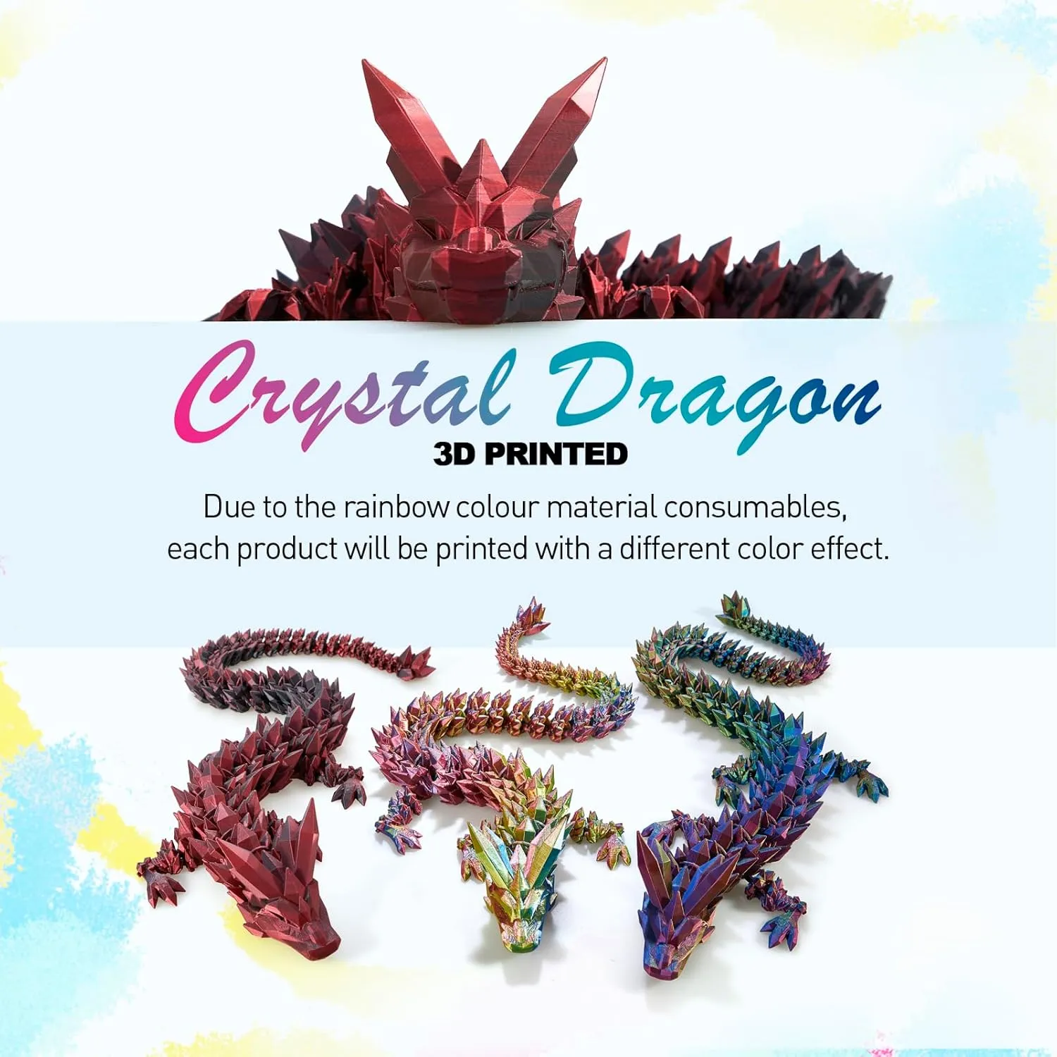 24 ”Large 3D Dragon,Flexible Articulated Dragon,Crystal Dragon Toy,3D Printed Gift for Festival,Home Decoration, Executive Desk Decorations