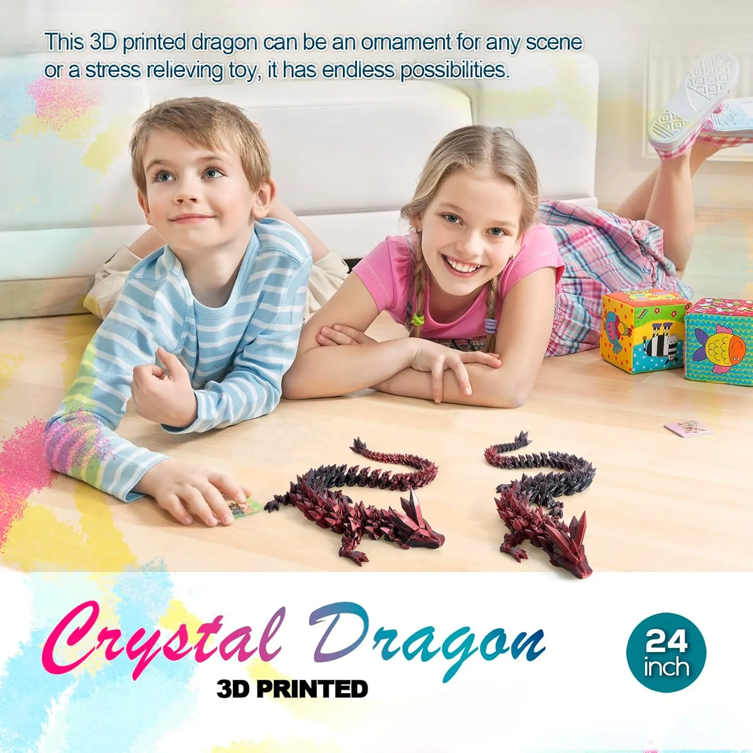 24 ”Large 3D Dragon,Flexible Articulated Dragon,Crystal Dragon Toy,3D Printed Gift for Festival,Home Decoration, Executive Desk Decorations