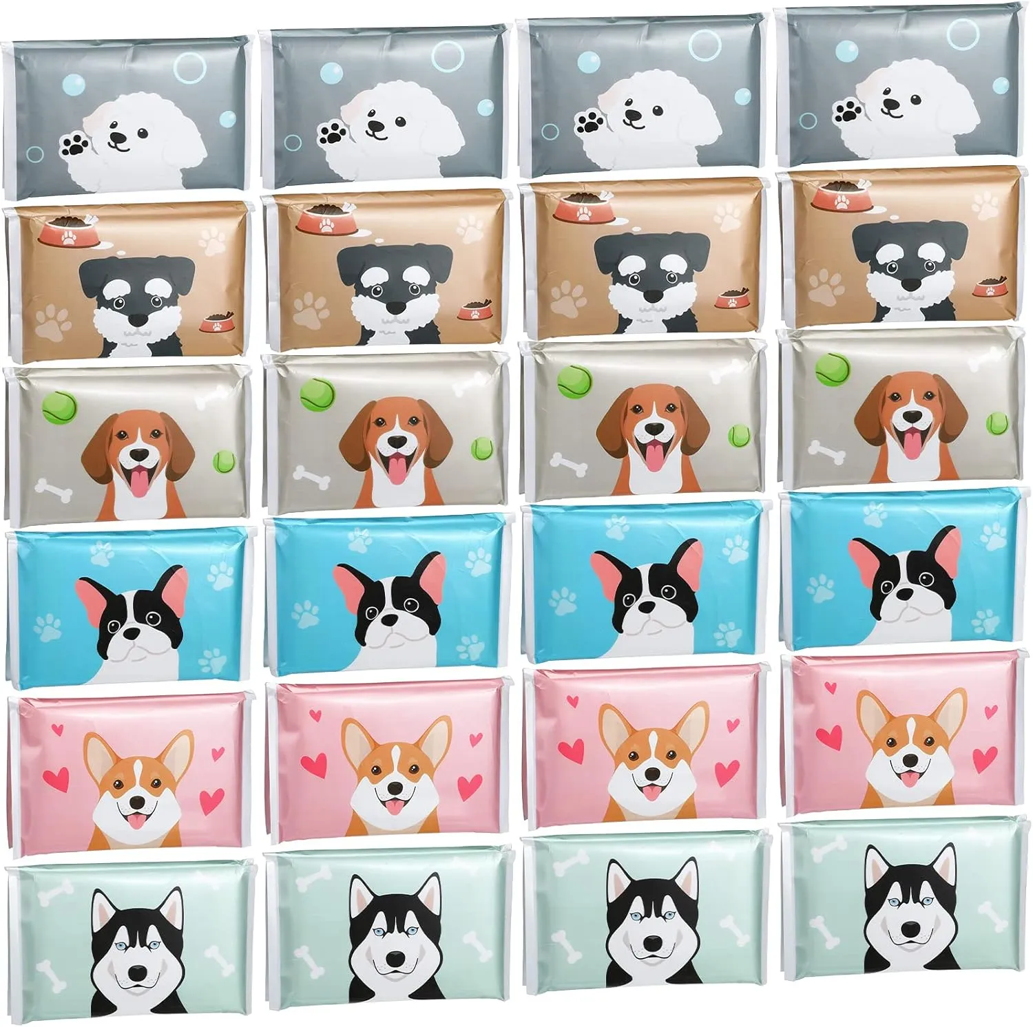 24 Packs Travel Size Tissue Pocket Slim Pack Facial 3 Ply Wallet Size Pocket Tissues for Travel Wedding Party Favors, 6 Styles(Dog)