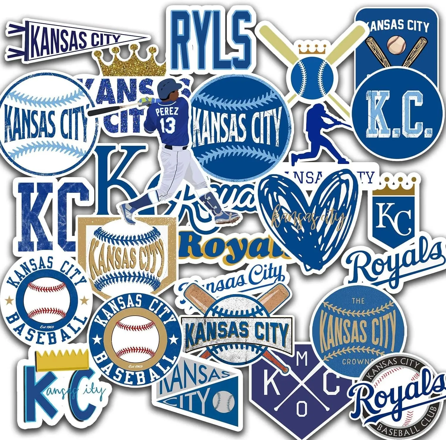 25 PCS American Baseball Stickers for Water Bottle, Laptop, Bicycle, Computer, Motorcycle, Travel Case, Car Decal Decoration Sticker 2-2.5 inches