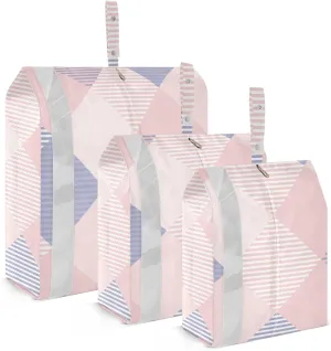 3 Set Travel Packing Cubes For Suitcases, Tartan Plaid Blue Pink, Stackable, Garment Bag Closet Storage, Luggage Space Saver, Organizadores De Maletas Para