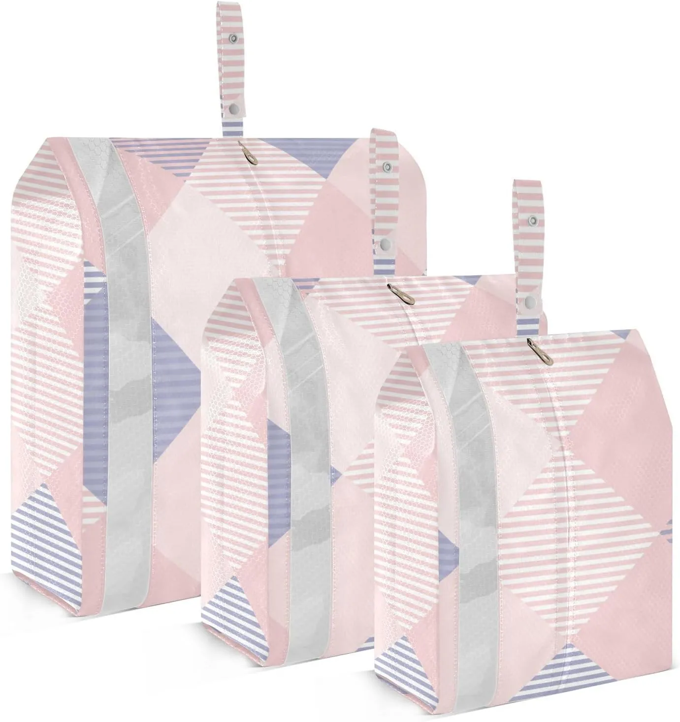 3 Set Travel Packing Cubes For Suitcases, Tartan Plaid Blue Pink, Stackable, Garment Bag Closet Storage, Luggage Space Saver, Organizadores De Maletas Para