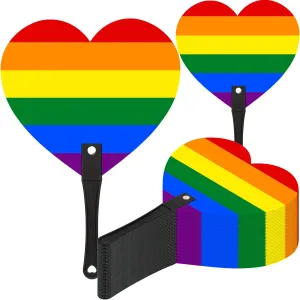 36 Pcs Rainbow Hand Fans Bulk Pride Day Gift Plastic Heart and Round Shape Handheld Fans Rainbow Party Favors for LGBT Colorful Decorative for Pride Month Gay Party Supplies