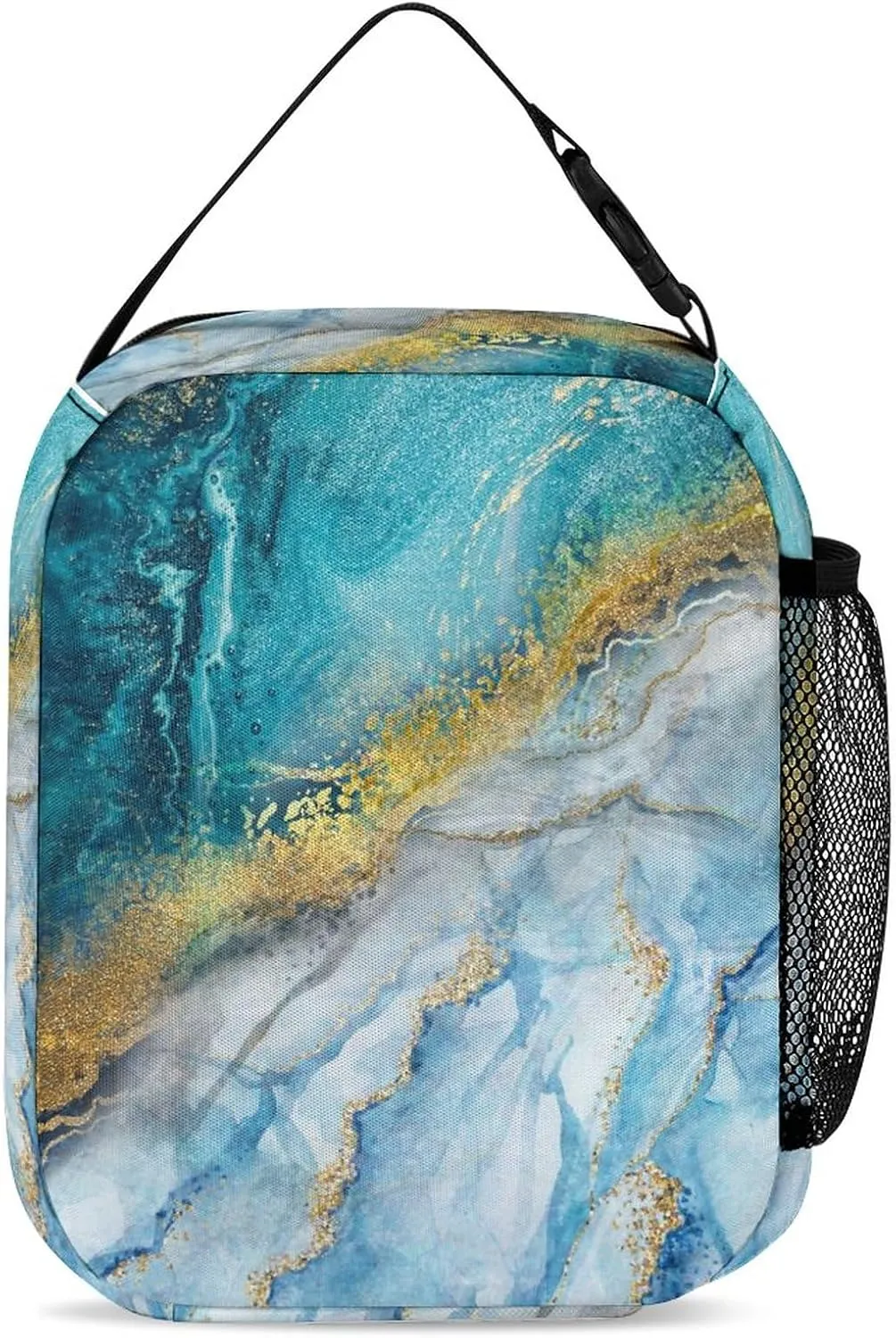 3PCS Marble Backpack Set, Lightweight Durable Daypack Cute Laptop Bag with Lunch Bags, Stylish Shoulders Backpack with Multiple Pockets(Blue Marble)