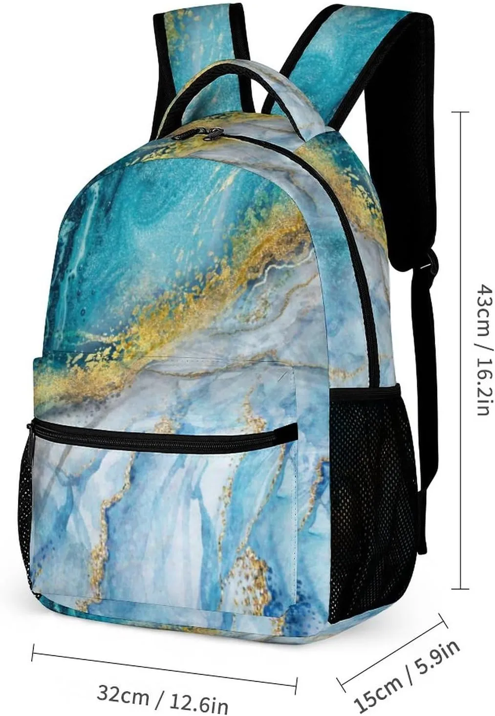 3PCS Marble Backpack Set, Lightweight Durable Daypack Cute Laptop Bag with Lunch Bags, Stylish Shoulders Backpack with Multiple Pockets(Blue Marble)